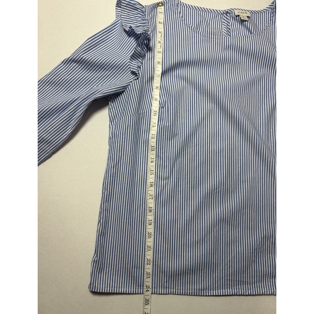 J.Crew Blouse Women’s Blue and White Stripe Ruffle Long Sleeve Cotton Shirt Sz M - Picture 8 of 10
